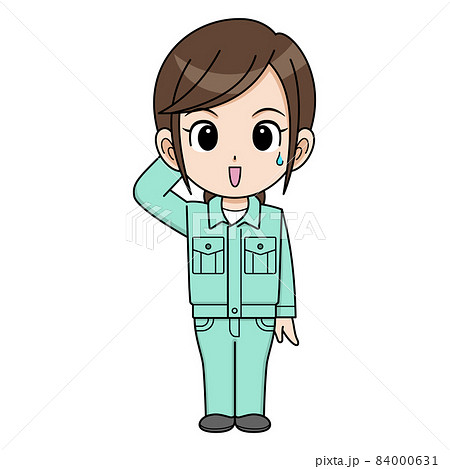 困り顔の作業員の女性 困り顔の作業員の女性 84000631