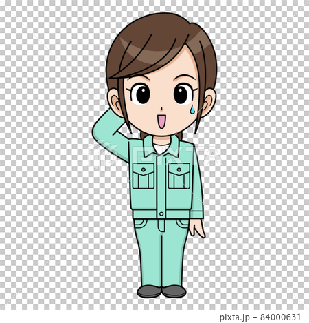 困り顔の作業員の女性 困り顔の作業員の女性 84000631