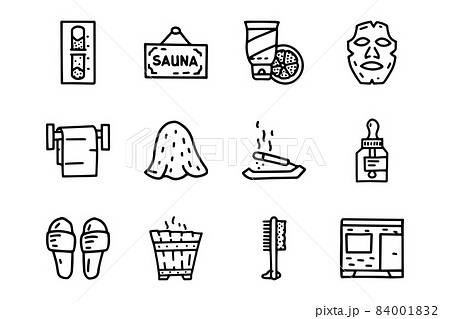 Sauna line vector doodle simple icon set 84001832
