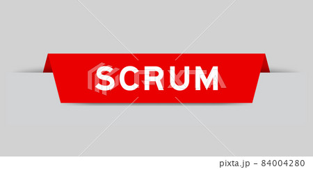 Red color inserted label with word scrum on gray background 84004280