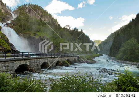 Bridge and Latefossen or Latefoss - one of the biggest waterfalls in Norway, Scandinavia, Europe Bridge and Latefossen or Latefoss - one of the biggest waterfalls in Norway, Scandinavia, Europe 84006141