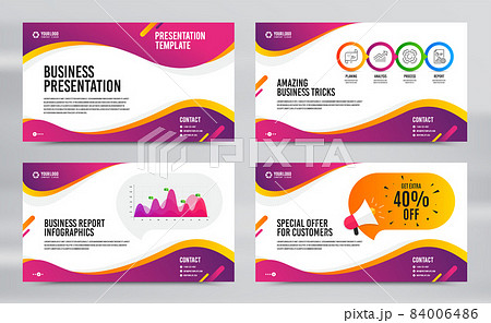 Layout design with cover page. Report presentation slide. Brochure templates. Infographics timeline page. Discounts special offer. Business presentation cover layout. Newsletter slide. Vector brochure 84006486