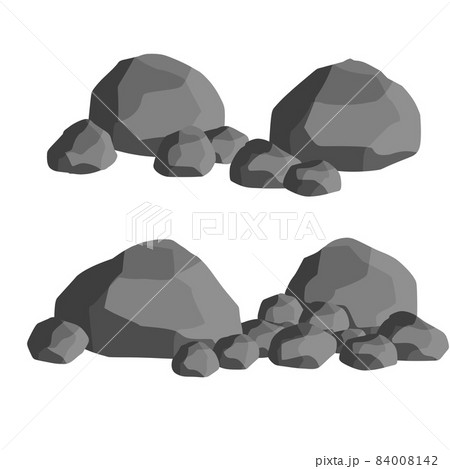 Set of gray granite stones of different shapes. Flat illustration. Minerals, boulder and cobble. Element of nature, mountains, rocks, caves 84008142