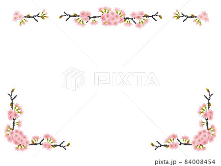 桜の花と蕾のついた枝フレームのイラスト素材