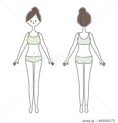若い女性の全身　正面と後ろ姿 84009272