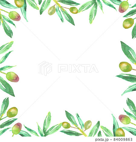 Olive Background Illustration Drawn In Watercolor Stock Illustration
