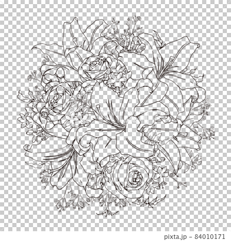 Lily and rose bouquet (line drawing) 84010171