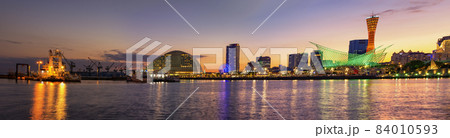 Panoramic view of Kobe port waterfront at sunset in Kobe, Japan 84010593