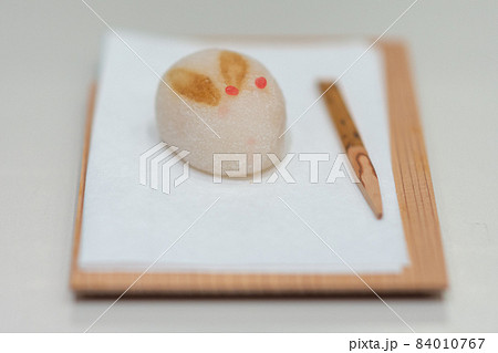 Rabbit Wagashi Mooncake, traditional Japanese sweet typically served with tea Rabbit Wagashi Mooncake, traditional Japanese sweet typically served with tea 84010767