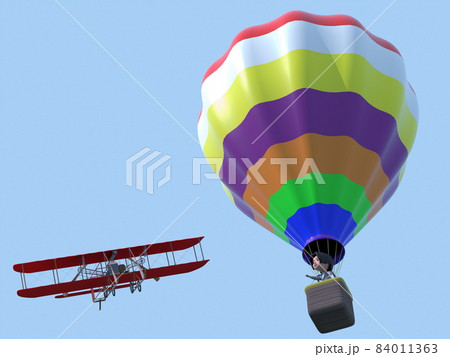 大空を飛ぶ気球と男性 大空を飛ぶ気球と男性 84011363