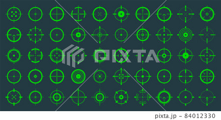 Crosshair, gun sight vector icons. Bullseye, green target or aim symbol. Military rifle scope 84012330