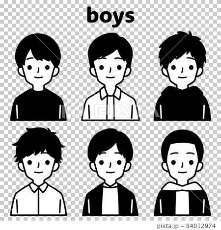 人物イラストセット かわいい私服の男の子 モノトーンのイラスト素材