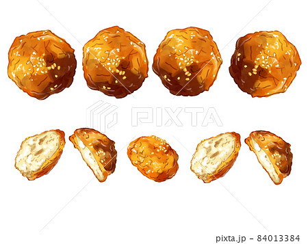 手描き水彩の肉団子イラストラインセット 手描き水彩の肉団子イラストラインセット 84013384