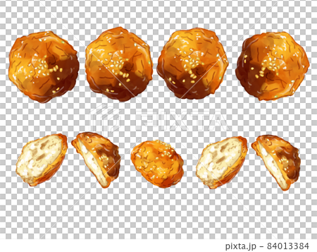 手描き水彩の肉団子イラストラインセット 手描き水彩の肉団子イラストラインセット 84013384