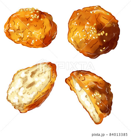 手描き水彩の肉団子イラストラインセットのイラスト素材