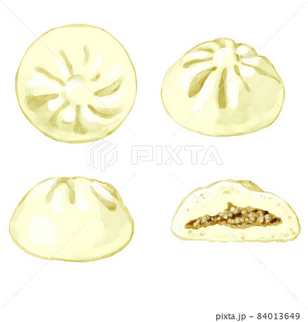 手描き水彩の肉まんイラストセットのイラスト素材