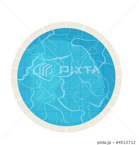 Swimming pool top view in cartoon style isolated on white background. Water texture, detailed and bright. Outdoor, landscape. 84013712