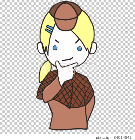 顎に手を当ててかっこつける若い探偵（女3） 84014841