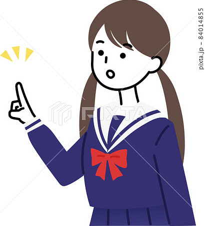 女子学生 指差しポーズ 驚く表情 左向きのイラスト素材