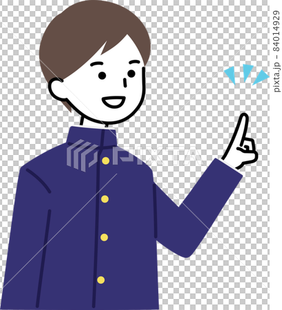 男學生指著姿勢，面帶微笑，面朝右 84014929