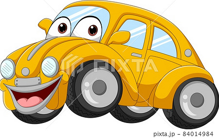 Smiling Yellow Car Cartoon On White Backgroundのイラスト素材