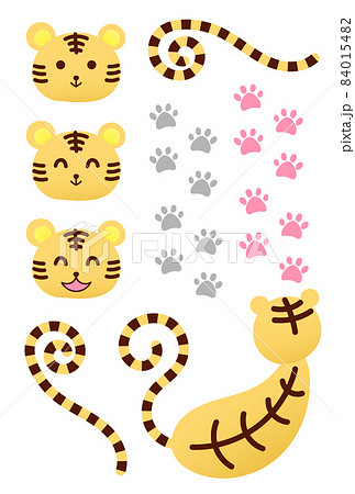 かわいいトラのイラストセット　しっぽとにくきゅう　後ろ姿　黄虎 84015482