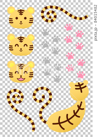 かわいいトラのイラストセット　しっぽとにくきゅう　後ろ姿　黄虎 84015482
