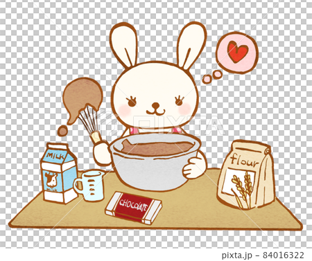 Illustration of a rabbit making Valentine's sweets 84016322