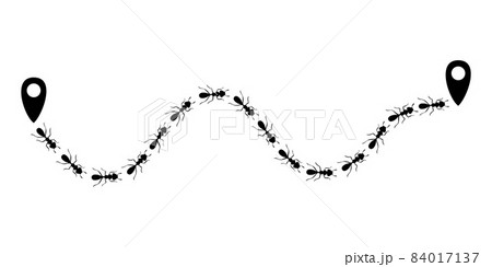 Ants trail with location icon. Route or path isolated in white background. Vector illustration Ants trail with location icon. Route or path isolated in white background. Vector illustration 84017137