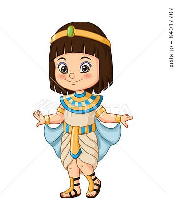 Cartoon little girl wearing egyptian cleopatra costume Cartoon little girl wearing egyptian cleopatra costume 84017707