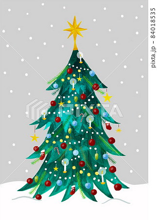 クリスマスツリーとサンタクロース　水彩画 0_40f37885e4af88058d06cb1a4557