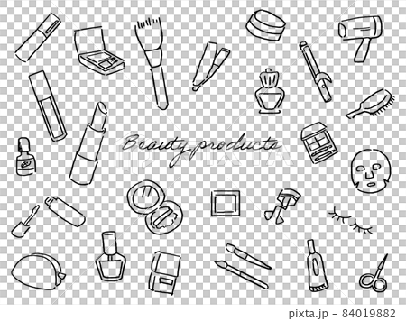 Line drawing set of beauty items monochrome 84019882