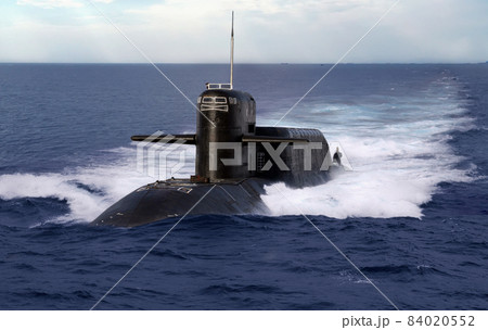 Navel nuclear submarine on open sea 84020552