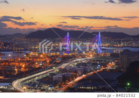 釜山港大橋 夕焼け 夜景 84021532