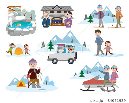 冬のレジャー イラストセットのイラスト素材