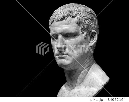 Portrait of Roman general, statesman, and architect Marcus Vipsanius Agrippa isolated on black background 84022164