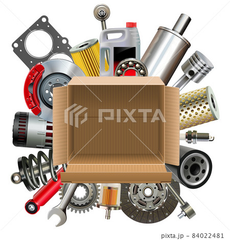 Vector Empty Carton Box with Car Spares 84022481