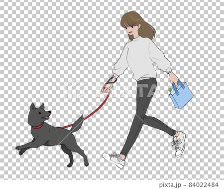 犬の散歩をする女性_甲斐犬 84022484