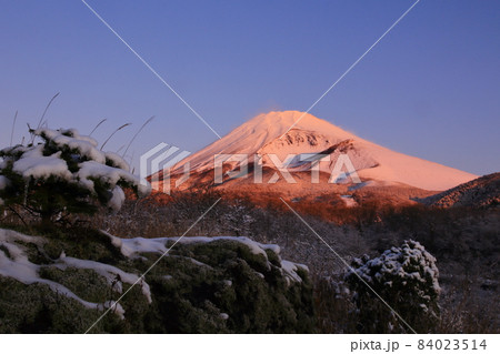 水が塚 紅く輝く降雪富士 水が塚 紅く輝く降雪富士 84023514