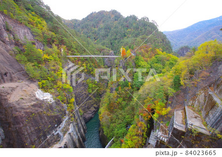紅葉の瀬戸合峡と渡らっしゃい吊橋/栃木県日光市川俣 紅葉の瀬戸合峡と渡らっしゃい吊橋/栃木県日光市川俣 84023665