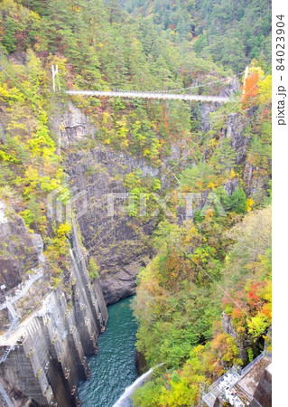 紅葉の瀬戸合峡と渡らっしゃい吊橋/栃木県日光市川俣 紅葉の瀬戸合峡と渡らっしゃい吊橋/栃木県日光市川俣 84023904