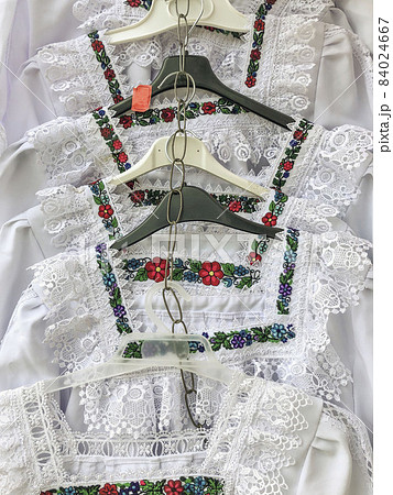 Display of embroidered traditional slavic ornamental shirts Display of embroidered traditional slavic ornamental shirts 84024667