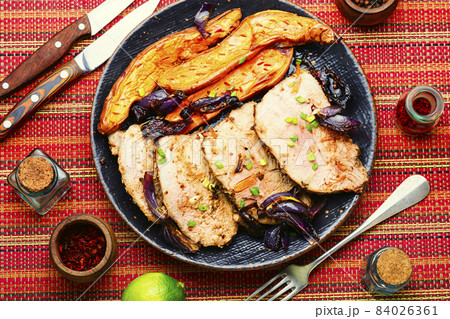Roasted meat with sweet potatoes Roasted meat with sweet potatoes 84026361
