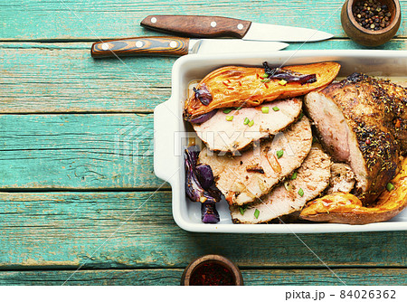 Grilled pork neck with sweet potatoes Grilled pork neck with sweet potatoes 84026362