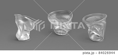 Used plastic cups, transparent disposable glasses 84026944