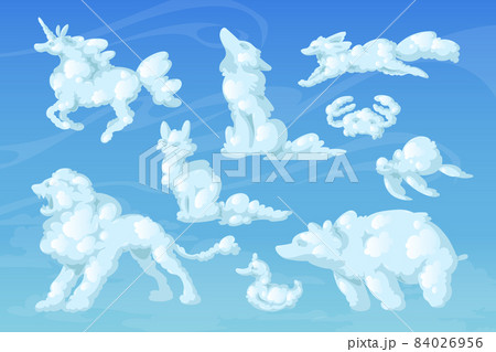Cloud animals, cartoon fluffy eddies in blue sky Cloud animals, cartoon fluffy eddies in blue sky 84026956