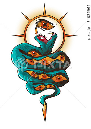 Tattoo with snake and eyes. Dangerous serpent 84026962