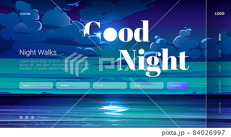 Good night walks cartoon landing with full moon 84026997
