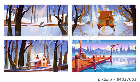Set of winter landscape backgrounds with houses Set of winter landscape backgrounds with houses 84027003