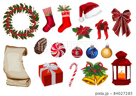 Christmas decorative elements set. Vector Illustrations on a white background. 84027285